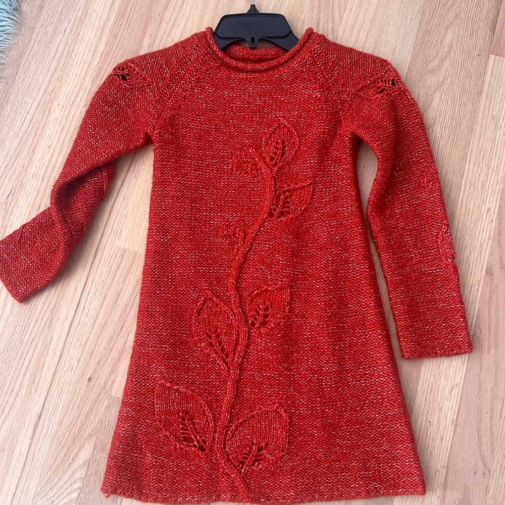 Peek kids dress size 6/7 orange sweater dress with slip. Like new/dry cleaned